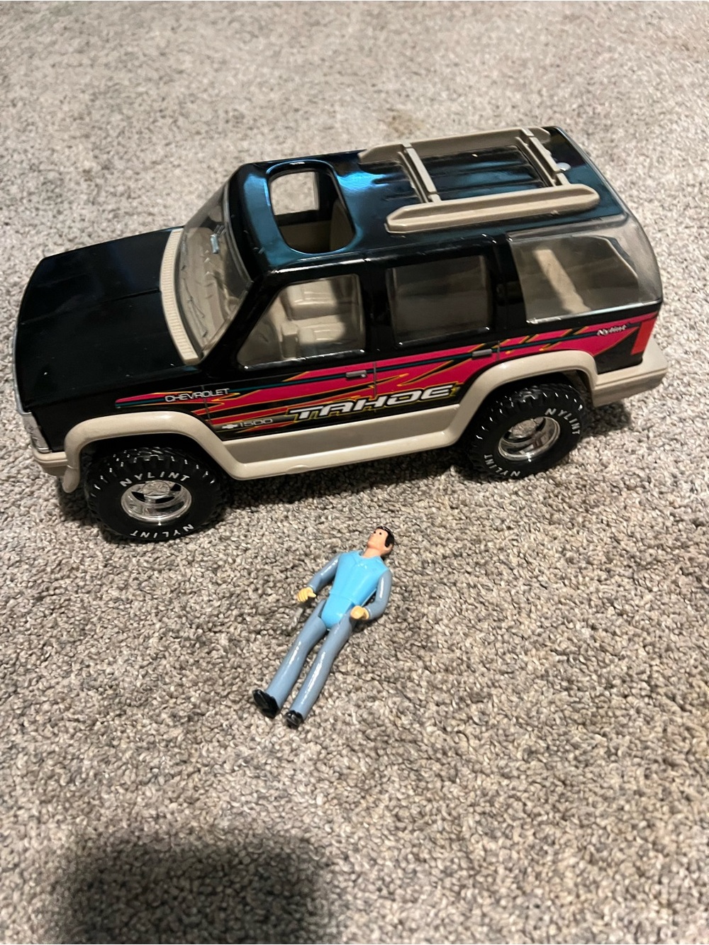 Chevrolet Tahoe Kids Toy SUV - Black and Beige with Pink/Yellow Decals